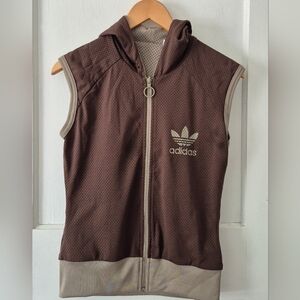 Adidas Vintage Y2K Sleeveless Mesh Reversible Hoodie Vest Beige/Brown Sz S
